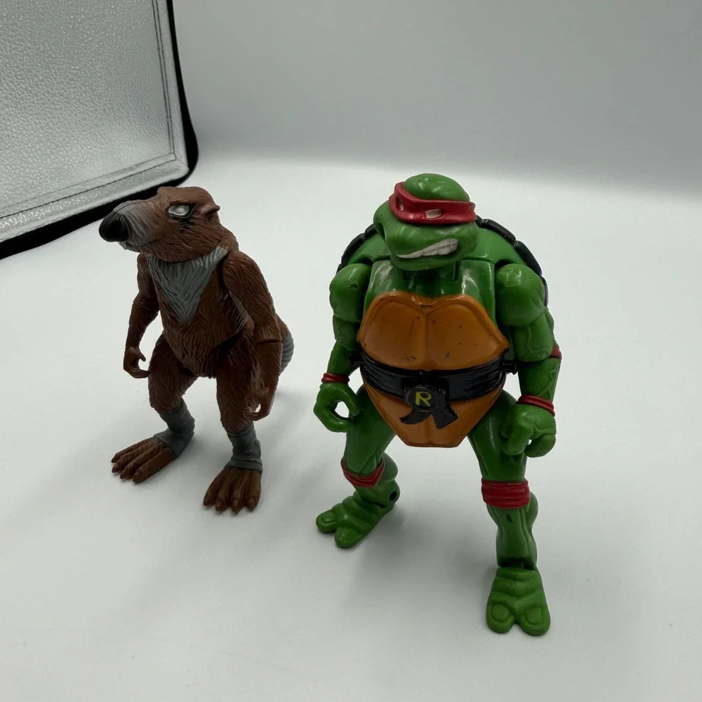 Vintage TMNT Lot 1988 Splinter & 1992 Toon Raphael Action Figures Playmates